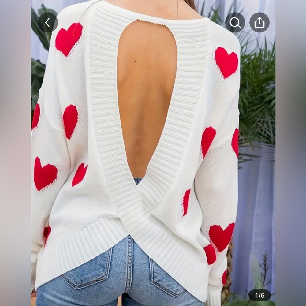 Lavendar S/M Sweater Open Back w/ White Hearts Reversible Plunge Top - Picture 2 of 5